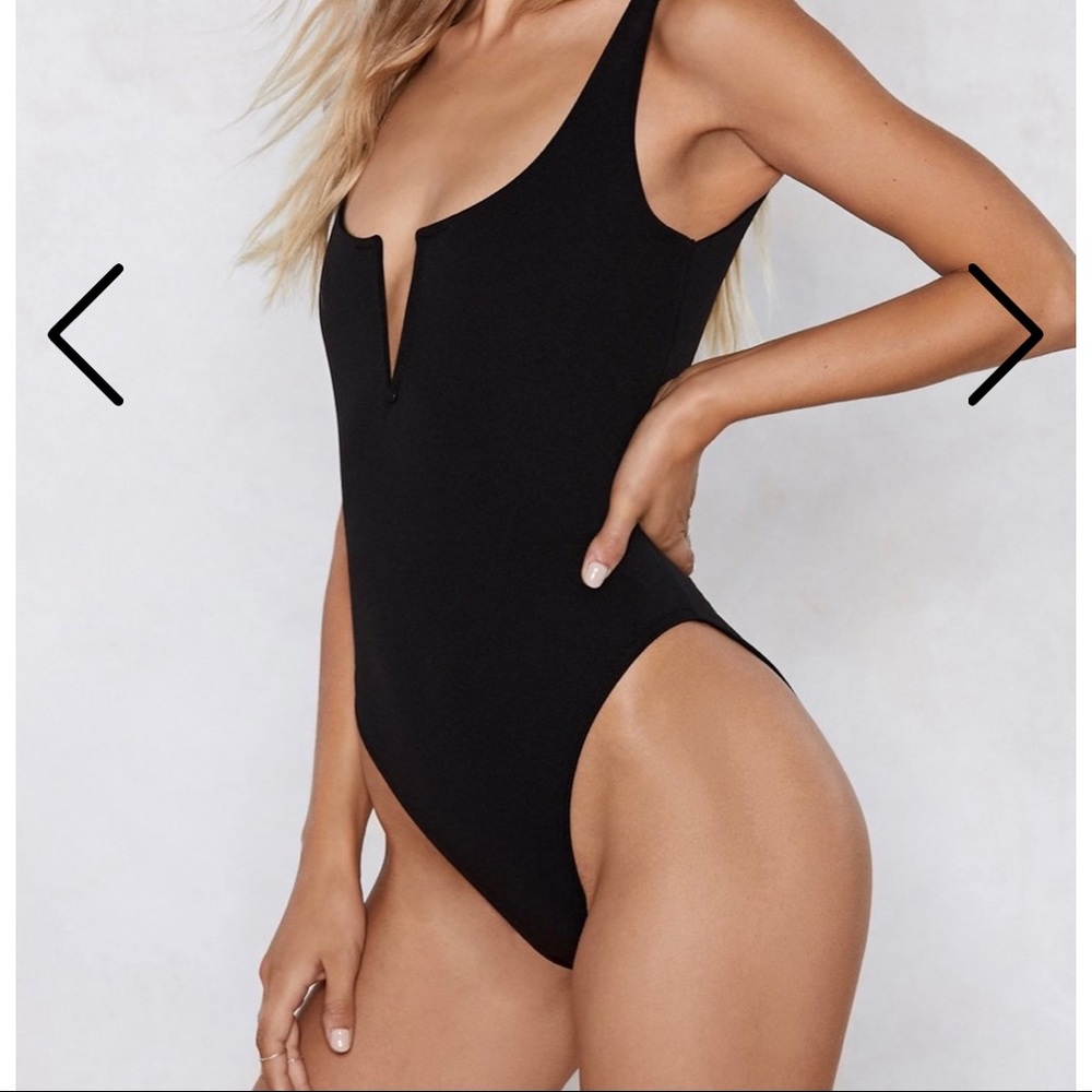 Nasty Gal Black Notch V Neck Bodysuit